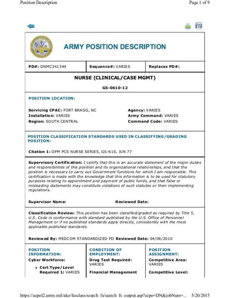 army position description lookup.
